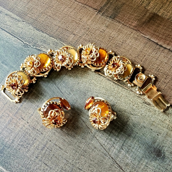Rare! Vintage Amber and Citrine Julianna Set - Picture 1 of 2